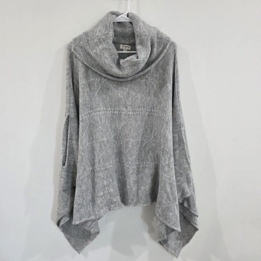 World Market Womens‎ Cable Knit Poncho Cowl Neck Sweater One Size Gray Fisherman